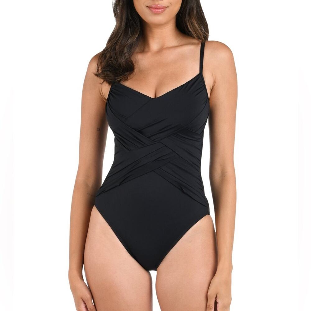 La Blanca Island Goddess Draped Front Lingerie One Piece NWOT